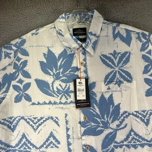 Camisa Quiksilver Para Hombre Grande Azul Blanco Waterman Raíces Hawaiana Floral Regular - Imagen 1 de 8