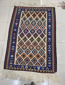 Vintage Handmade Wool Rug Kilim Geometric Design 69x38” - Picture 1 of 11