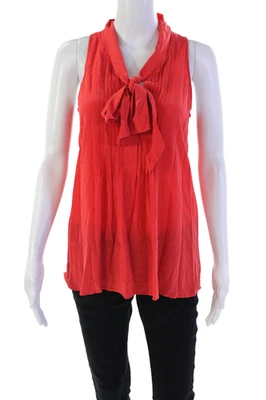 Blusa pulôver feminina Theory plissada de seda gola redonda sem mangas vermelha tamanho P - Imagem 1 de 4