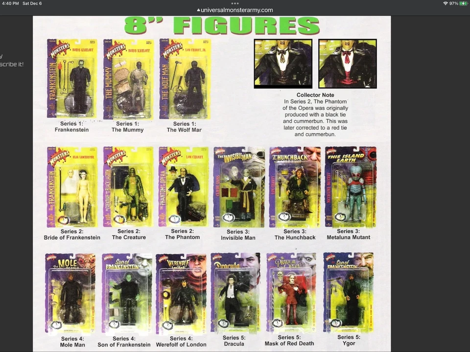 Sideshow 8" Universal Monsters-15 bonecos em perfeito estado no pacote todas as séries 5  - Imagem 1 de 3