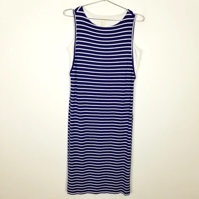 Chico's Dress Size M Navy White Striped Layered Stretch Tank Coastal - Image 1 of 4