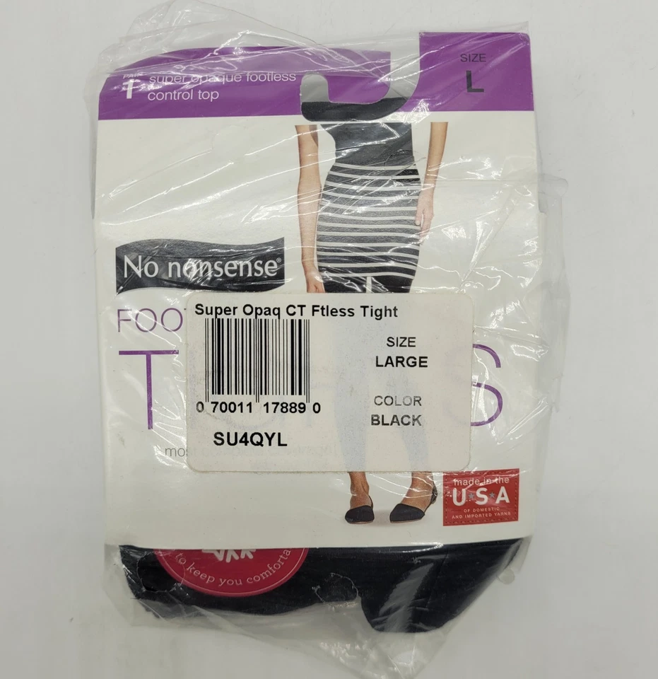 No Nonsense Footless Tights Womens L Black Control Top  - Image 1 of 1