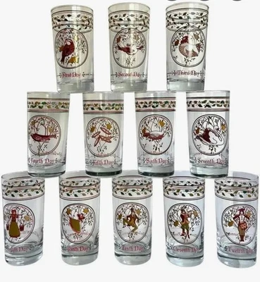 Juego completo de vasos de 10 oz Anchor Hocking 12 días de Navidad de colección usado en excelente estado Foto 1 de 3