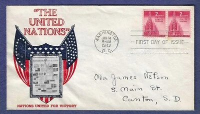 US 1943 Crosby FDC "Allied Nations" issue #907 - Image 1 of 2