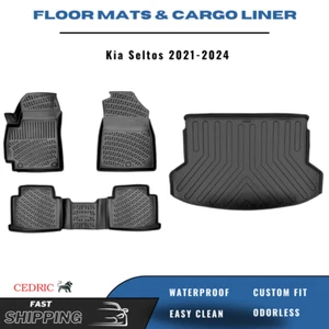 Car Floor Mats & Trunk Cargo Liner for Kia Seltos 2021-2025 3D TPE Full Set - Picture 1 of 17