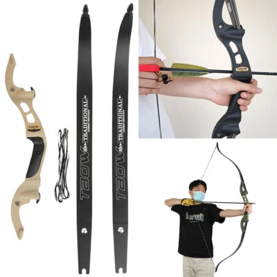 59" 25-60lbs Archery Recurve Bow Takedown F Interface Shooting Hunting Beginner - Image 1 of 4