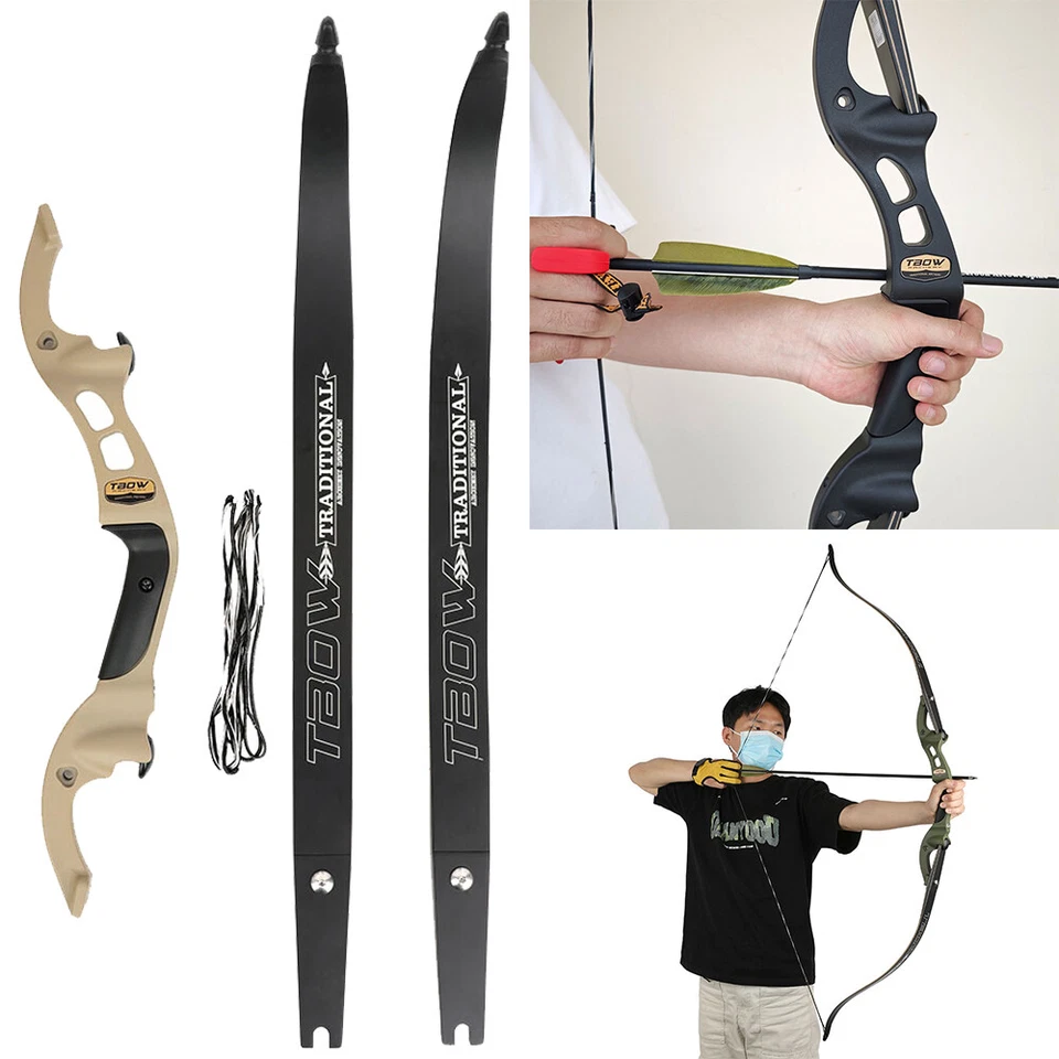 59" 25-60lbs Archery Recurve Bow Takedown F Interface Shooting Hunting Beginner - Image 1 of 4