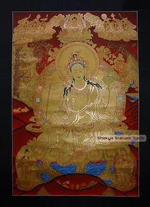 28,75" x 20,5" grüne Tara/Dolma tibetisch buddhistisch Thangka/Thanka Gemälde Nepal - Bild 1 von 6