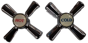 Chrome Round Cross Tap Handles Hot Cold Buttons Basin Sink Bath Shower Repair - Picture 1 of 6