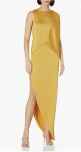Halston Evening 4 Marigold Asymmetric Kaftan Drape Gown Side Split Retail $360 - Picture 1 of 16