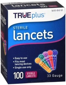 TruePlus Sterile Lancets 33 Gauge 100 Lancets - Picture 1 of 1