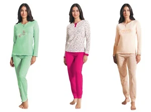 pigiama donna bottoni NOTTINGHAM manica lunga estiva 100% COTONE 8 colori - Zdjęcie 1 z 10