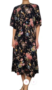Vestido Bohemio GP&J Baker x H&M Midi Cambio Negro Floral Pájaros Manga 1/2 Talla 8/10 - Imagen 1 de 24