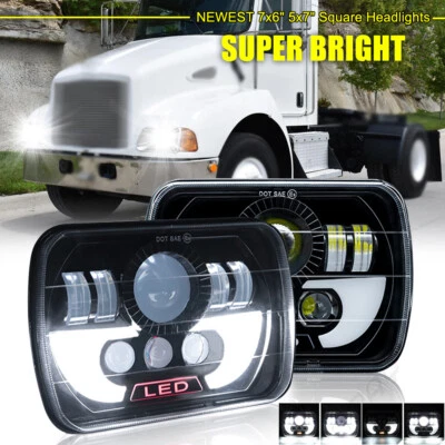 For Kenworth T300 Trucks Newest Pair 130W 7x6" 5x7inch LED HI/LO Headlights DRL - Image 1 of 4