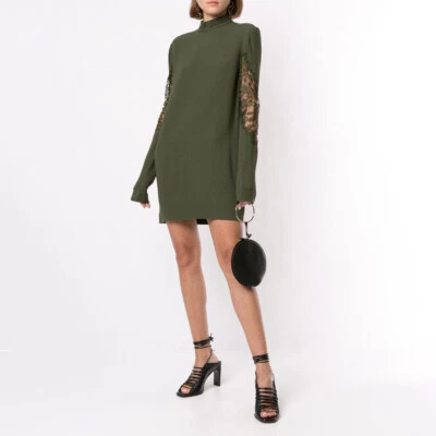 Nuevo Vestido Dion Lee Para Mujer Verde Encaje Apliques Manga Larga Mini Tejido Talla 4 Foto 1 de 4