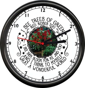 Wonderful World Green Tree Red Roses Louis Armstrong Love Gift Sign Wall Clock - Picture 1 of 1