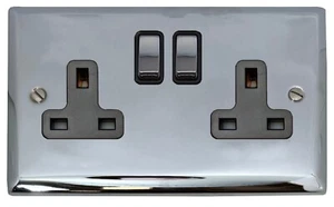G&H SC310 Spectrum Plate Polished Chrome 2 Gang Double 13A Switched Plug Socket - Imagen 1 de 1