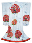 Japanischer Kimono Uchikake Vintage Hochzeitskleid Blumenmuster rot Pfau Stickerei u84