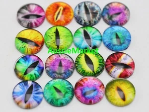 20 x cabochons glass dome cat snake eyes flat back round 12mm earring parts new - Picture 1 of 2