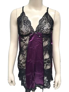 CCC Lycan5ive19 Babydoll Teddy Lingerie Purple Black Lace Erotic Nighty Plus Siz - Picture 1 of 7