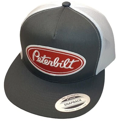 Peterbilt Red Patch Yupoong Trucker Hat YP Classic 6006 Snapback Charcoal/White - Image 1 of 4