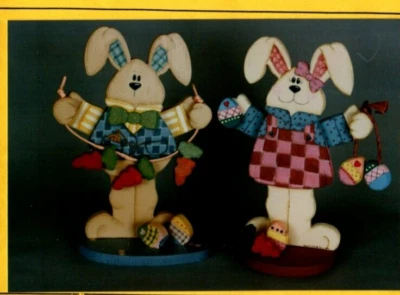 Heidi & Richard Rabbit Easter Painted Wood Pattern Primitive Cottage Country - Image 1 of 3