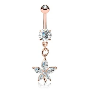 Piercing Ombelico Placcato Oro Rosa Ciondolo Fiore Petalo Marquise - Foto 1 di 1
