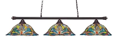 3 Lámpara Colgante Cocina Isla Bar Billar Caleidoscopio Vitral Tiffany 59 Foto 1 de 4