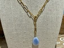New Beautiful Gold Large Link & Aquamarine Teardrop Necklace