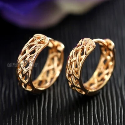 9K ROSE GOLD FILLED PLAIN BRAIDED MESH BAND 15MM ROUND HOOP SLEEPER EARRINGS NEW Foto 1 de 4