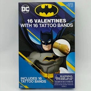 DC Superhéroe Batman Aula 16 Tarjetas de Intercambio de San Valentín/Bandas de Tatuajes Niño - Imagen 1 de 5