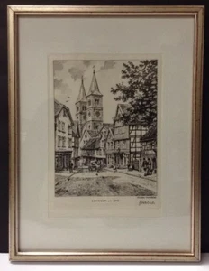 Vintage Etched Print Schwelm um 1910 Wooden Frame Original Radierung Village - Picture 1 of 6