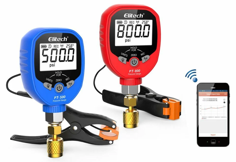 Elitech Wireless Digital Manifold Gauge HVAC Pressure Gauge Set PT-500&PT-800 - Image 1 of 4