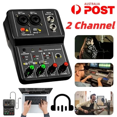 2 Channel Audio Mixer Mini Sound Mixing Console DJ Music Live Record Board USB - Image 1 of 4