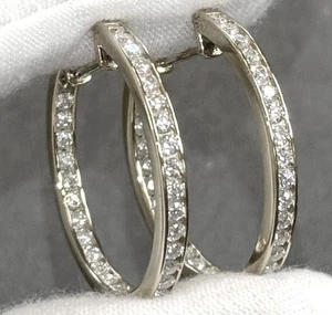 1Ct Round Cut Lab Created Diamond Hoop Clip-On Earrings 14K White Gold Plated - Picture 1 of 8