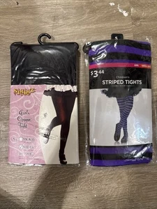 lot of two girls tights, plain black + purple striped halloween costume - Picture 1 of 1