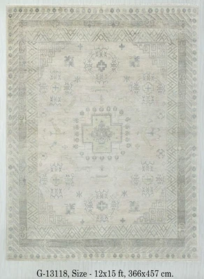 12x15 Muted Gray Green Persiann Khotan Fine Wool Hand Knotted Weave Oversize Rug - Image 1 of 4