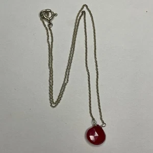 VTG 925 Sterling Silver Dark Pink Red Stone Pendant Necklace 2.7g 16 1/4” Chain - Picture 1 of 3