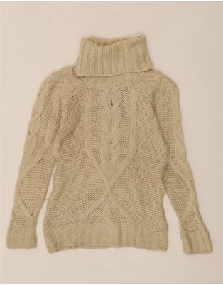 SUPERDRY Womens Roll Neck Jumper Sweater UK 2 2XS Beige Acrylic CH02 - Image 1 of 4