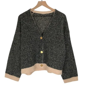 J. CREW Jacquard V-Neck Cropped Cardigan Gr. M goldfarbene Knöpfe kastig Wolle Alpaka - Bild 1 von 10