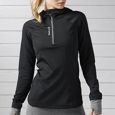 Women's Reebok Training 1/4 Zip Hoodie Black Reflective BH4709 - Image 1 of 2