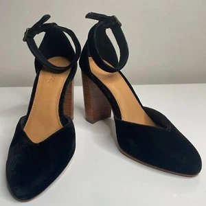 Soludos Black Velvet D'orsay Style 4" Stacked Heel Ankle Strap Heels Size 7.5 - Picture 1 of 12