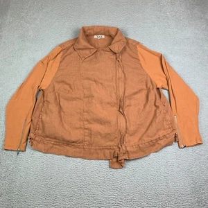 FLAX Linen Jacket Womens XL Orange Lightweight Full Zip Lagenlook Minimalist - Picture 1 of 13