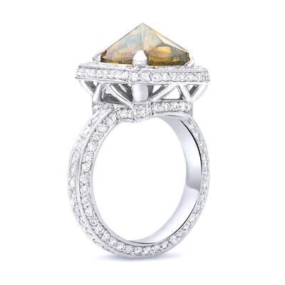 8.14 Total Carat Fancy Greenish Even Radiant Cut Diamond Engagement Ring 18K - Image 1 of 4