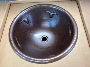 D’Vontz Texas Longhorn 17” Round Handmade Copper Sink Steer Bull Cattle Western - Picture 1 of 9