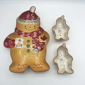 Temptations Christmas Gingerbread 3 Pcs Serving Dish with Ramekins Ceramic W Box - Picture 1 of 11