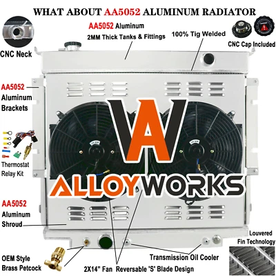 4 Row Radiator Shroud Fan For 1983-96 Ford F150 F250 F350 Super Duty 6.9L 7.3L Foto 1 de 4