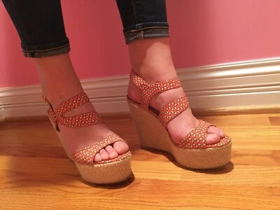 Sandalias de tacón de cuña alpargata STEVE MADDEN 7,5 JENNY para mujer correas de coral Foto 1 de 3