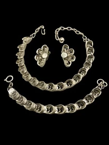 Collar de flores de aluminio MCM Vintage 1950 ~ ¡Pulsera y pendientes ligeros como el aire! - Imagen 1 de 5