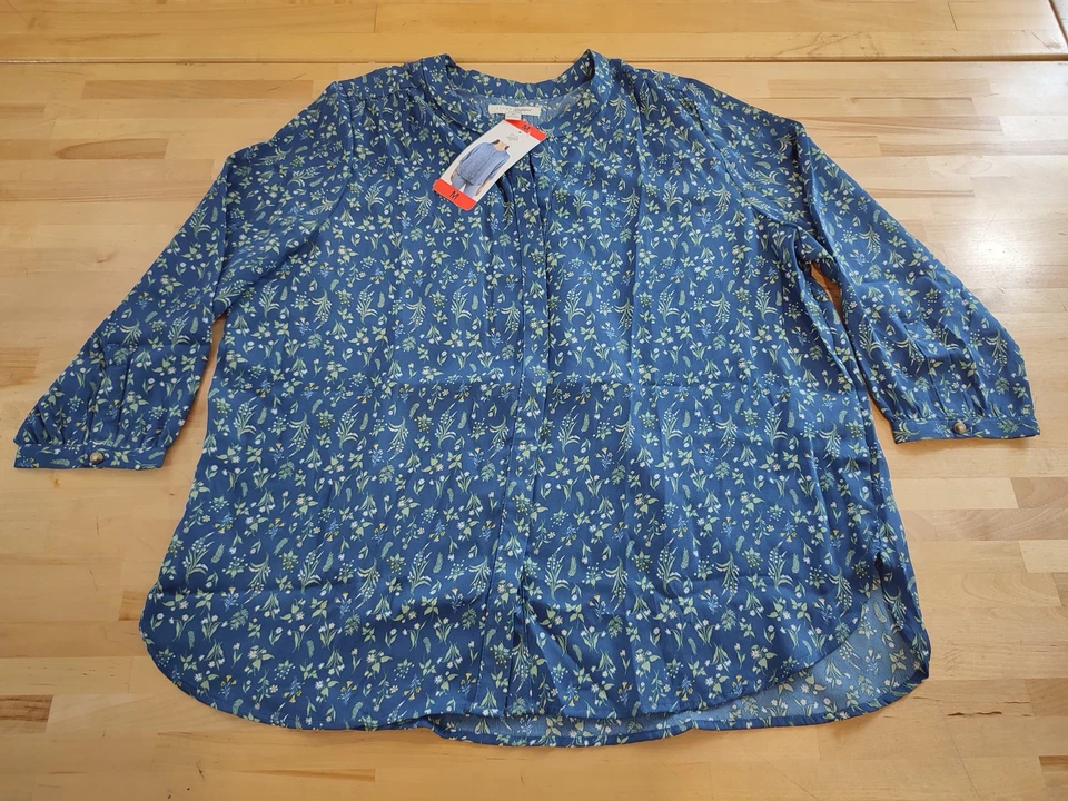 Jachs Girlfriend Women's Printed 3/4 Sleeve with Hidden Button Blouse Blue M